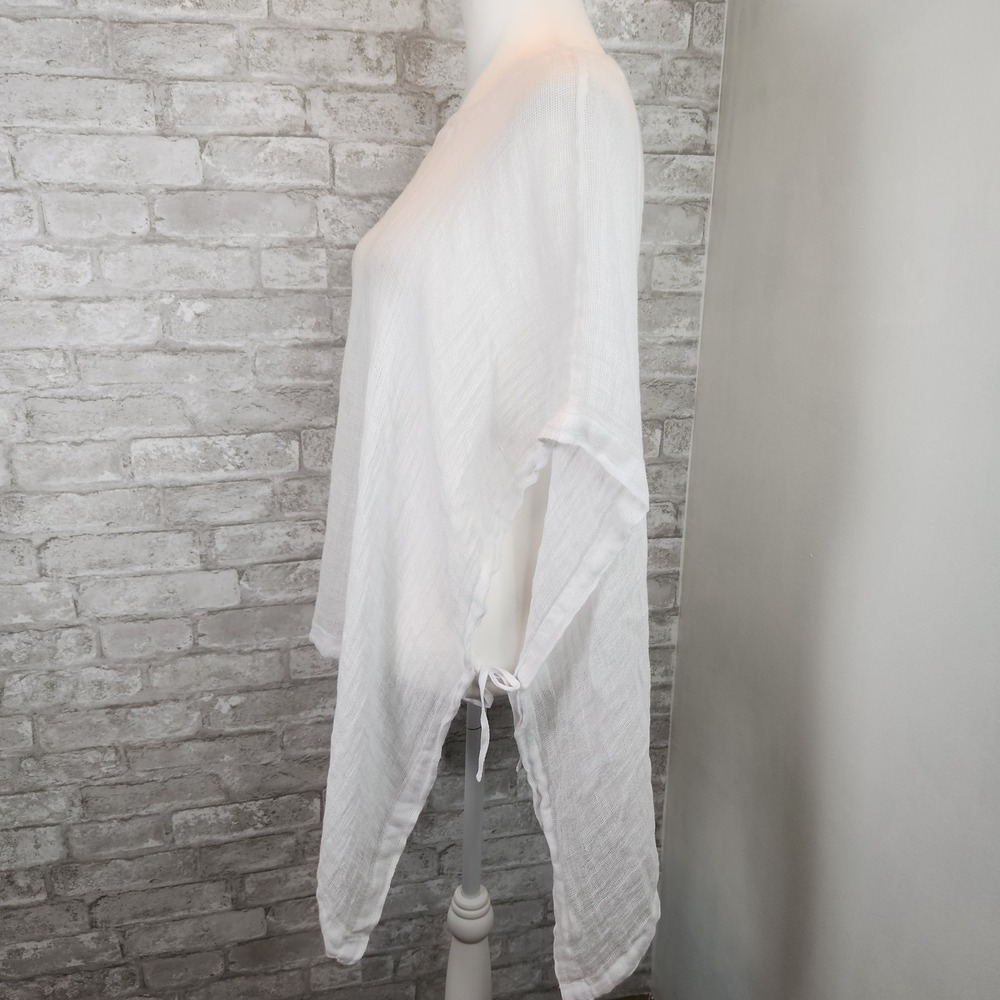 Pure Jill J Jill Poncho Shawl White Gauze 100% Linen Asymmetrical Boho M/L - Picture 3 of 7